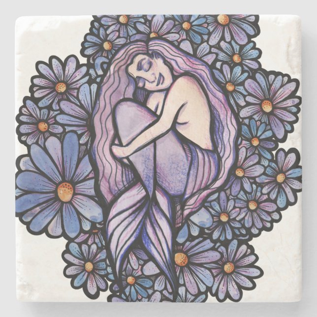 Purple Daisies Sleeping Mermaid                    Stone Coaster (Front)