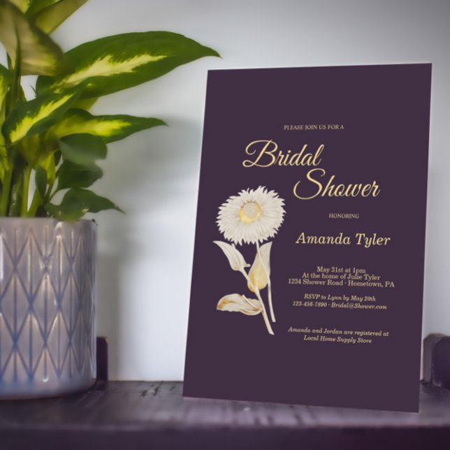 Purple Daisy Antique Bridal Shower Invitation (Creator Uploaded)