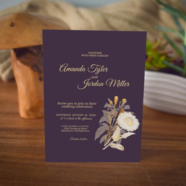Purple Daisy Antique Wedding Invitation (Creator Uploaded)