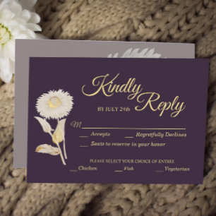 Purple Daisy Antique Wedding meal choice RSVP Card