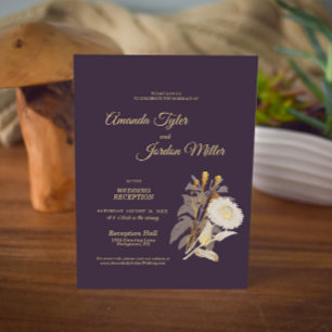 Purple Daisy Antique Wedding Reception Invitation