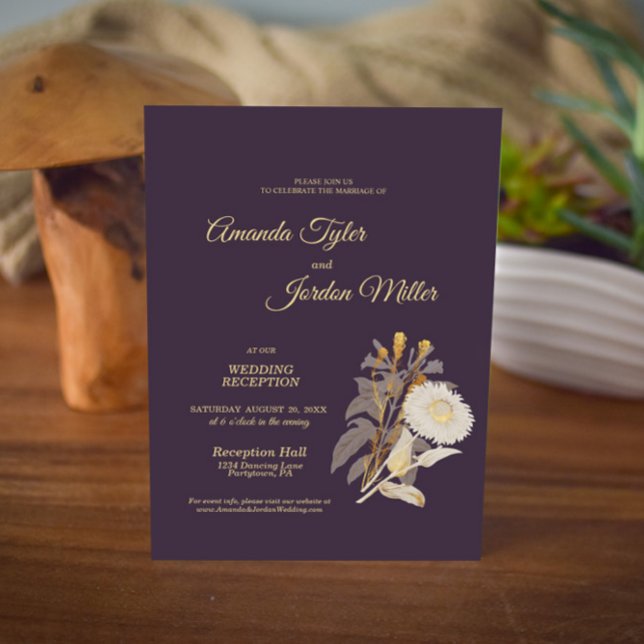 Purple Daisy Antique Wedding Reception Invitation (Creator Uploaded)