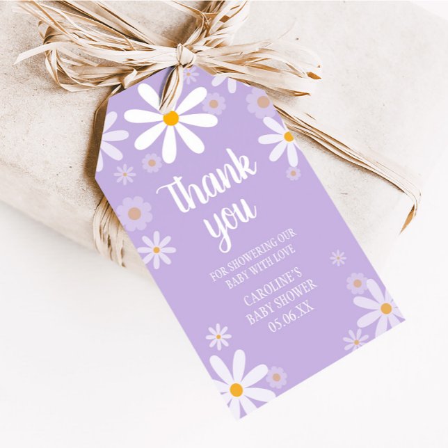 Purple Daisy Baby Shower Favour Tags (Purple Boho Daisy Baby Shower Favor Tags
)