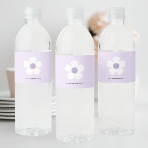 Purple Daisy Birthday Elegant Floral Party Decor Water Bottle Label