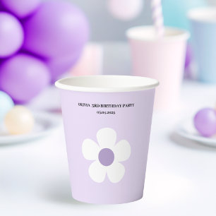 Purple Daisy Birthday Party Floral Spring Theme Paper Cups