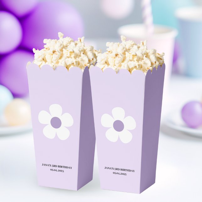Purple Daisy Birthday Popcorn  | Elegant Floral  Favour Box (Creator Uploaded)