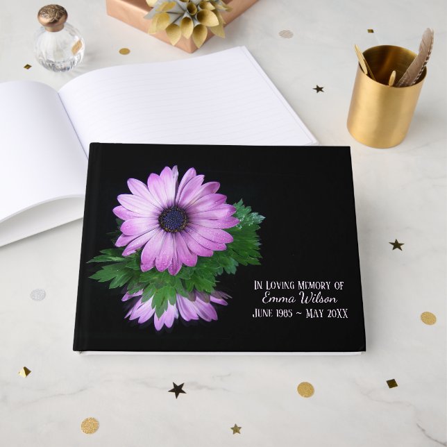 Purple Daisy Daisy Reflection Funeral Guest Book (Front Open)