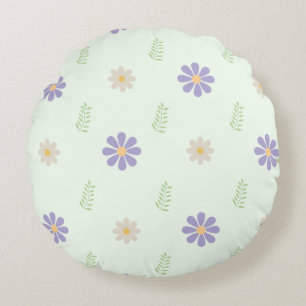 Purple Daisy & Fern Sprig Pattern Round Cushion