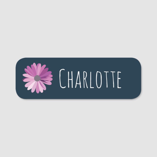 Purple Daisy Floral  Name Tag (Front)