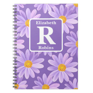 Purple Daisy flower blossoms personalised Monogram Notebook