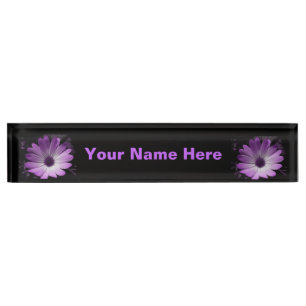 Purple Daisy Flower Custom Desk Nameplate