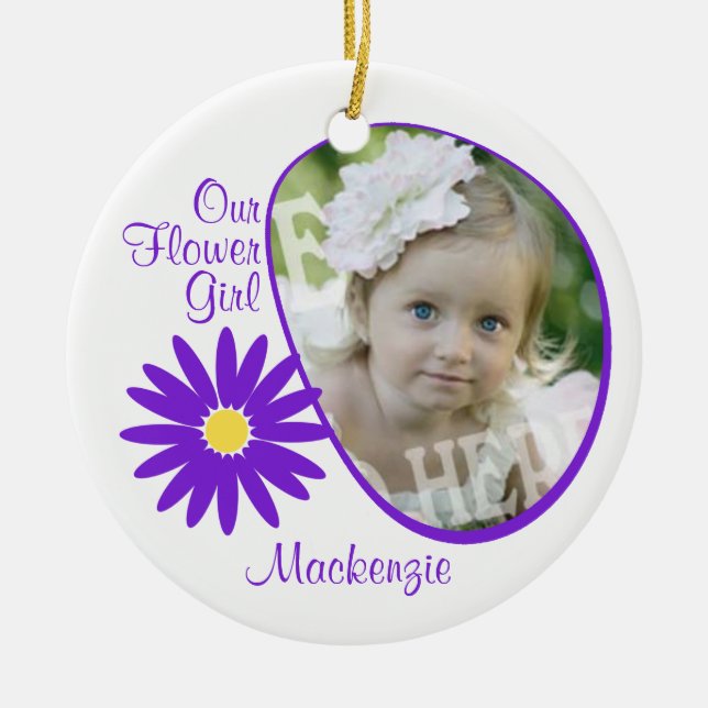 Purple Daisy Flower Girl Photo Ceramic Tree Decoration (Front)