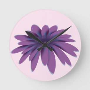 Purple Daisy Flower Illustration Floral Botanica Round Clock