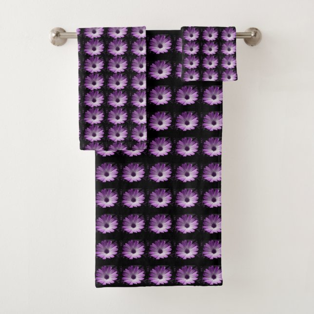 Purple Daisy Flower Patterned Towels (Insitu)