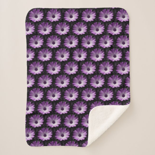 Purple Daisy Flower Sherpa Blanket (Front)