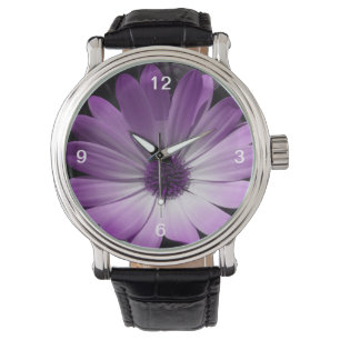 Purple Daisy Flower Vintage Watch with Numbers