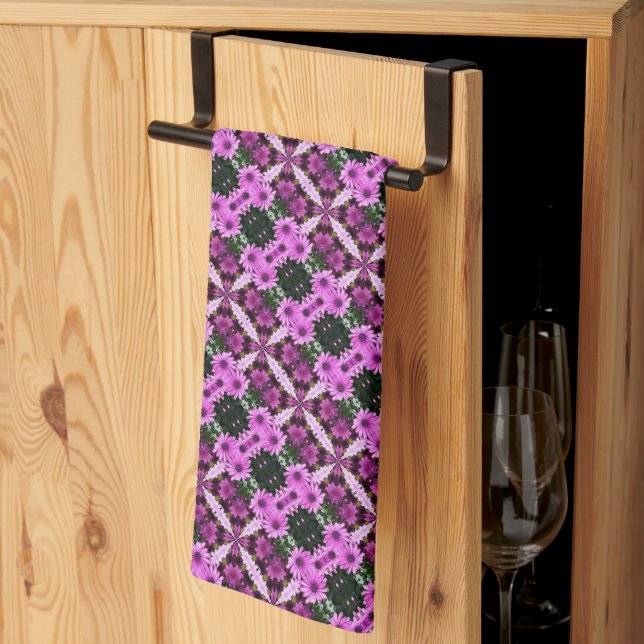 Purple Daisy Flowers Abstract Design      Tea Towel (Thirds Fold)