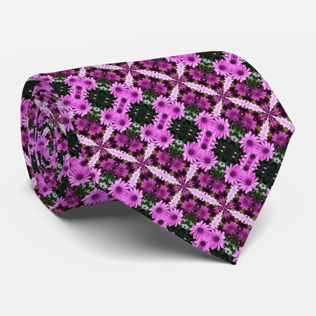 Purple Daisy Flowers Abstract Design    Tie (Rolled)