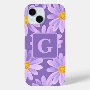 purple daisy flowers personalised monogram iPhone 15 case