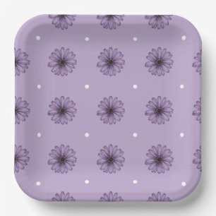 Purple daisy flowers polka dots botanical lilac pa paper plate