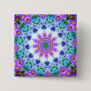 Purple Daisy Geometric 15 Cm Square Badge