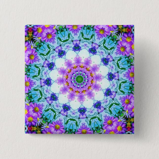 Purple Daisy Geometric 15 Cm Square Badge (Front)
