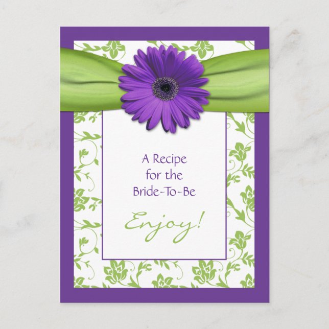Purple Daisy Green Floral Bridal Shower Recipe Postcard (Front)