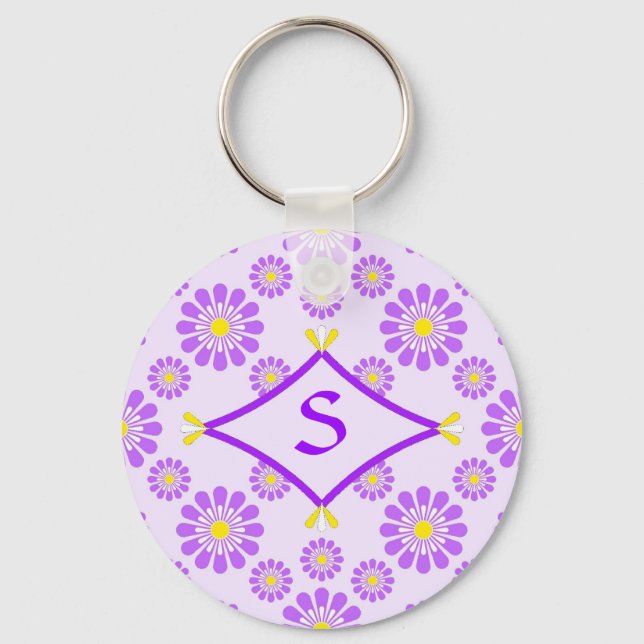 Purple Daisy Monogram Key Ring (Front)