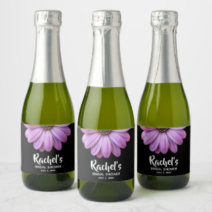 Purple Daisy on Black Bridal Shower Mini Sparkling Wine Label
