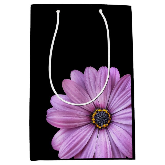 Purple Daisy on Black MEDIUM Gift Bag (Front)