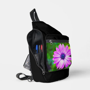 Purple Daisy on Black Sling Bag