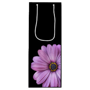 Purple Daisy on Black WINE Gift Bags