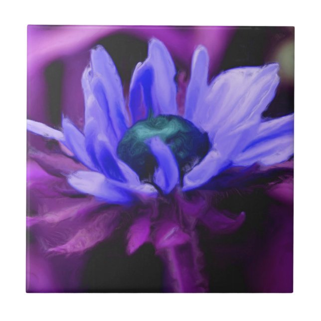 Purple Daisy Painting Floral Art Tile (Front)
