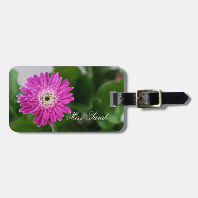 Purple Daisy personalised Luggage Tag (Front Horizontal)