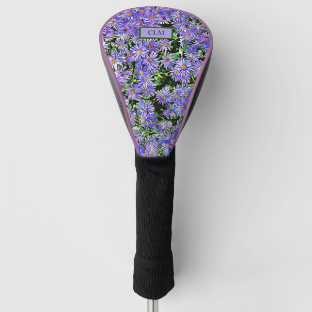 Purple Daisy Personalised With Initials` Golf Head Cover (Front)
