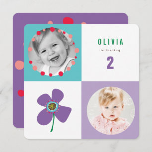 Purple Daisy Pop Square Girl Birthday Photo Invite