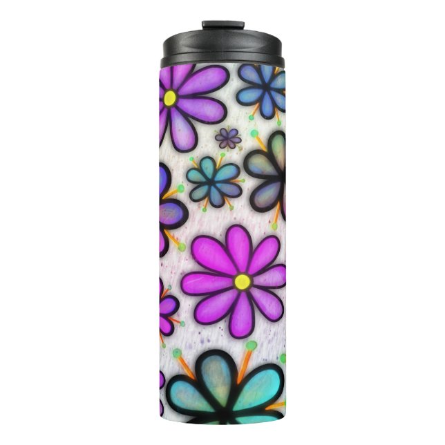 Purple Daisy Retro Thermal Tumbler (Front)