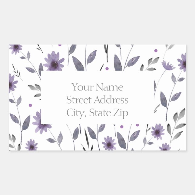 Purple Daisy Watercolor Floral Motif Labels (Front)