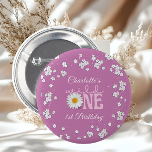 Purple Daisy Wild One 1st Birthday  6 Cm Round Badge
