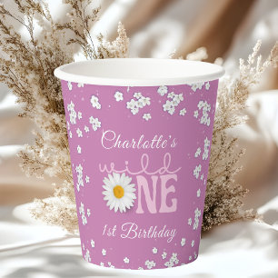 Purple Daisy Wild One 1st Birthday Paper Cups