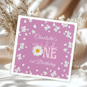 Purple Daisy Wild One 1st Birthday Paper Napkin