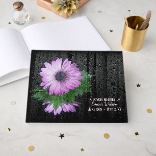 Purple Daisy With Raindrops Funeral Guest Book