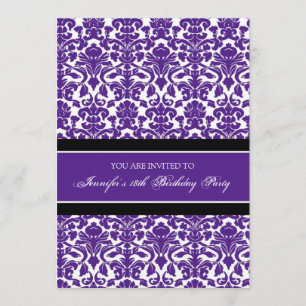 Purple Damask 18th Birthday Party Invitations