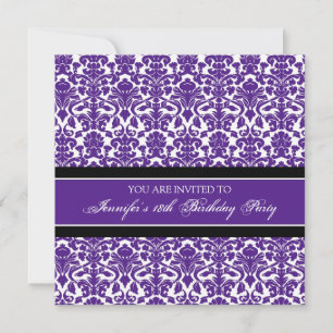 Purple Damask 18th Birthday Party Invitations