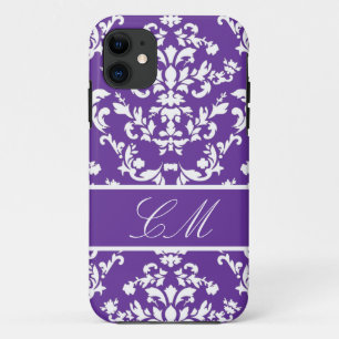 Purple Damask #3 @ Vintage Marie with Monogram iPhone 11 Case