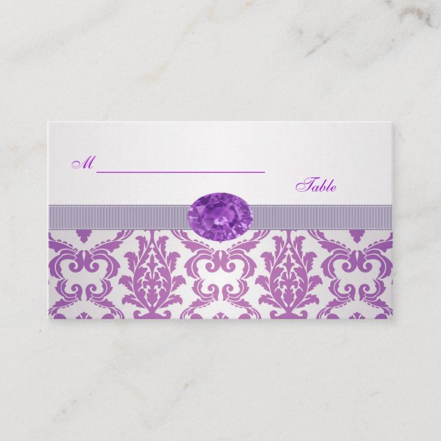Purple Damask, amethyst picture Wedding Place card (Front)