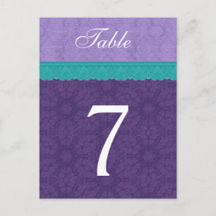 Purple Damask and Teal Lace Table Number Card V01