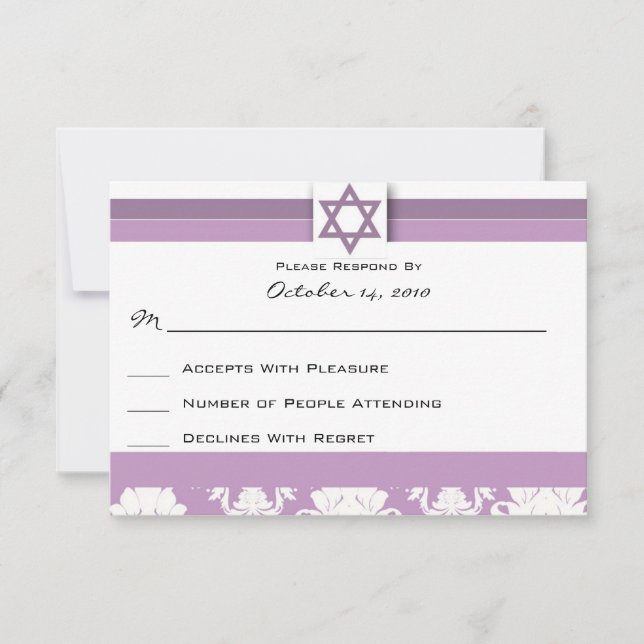 Purple Damask Bat/Bar Mitzvah Reply Card (Front)