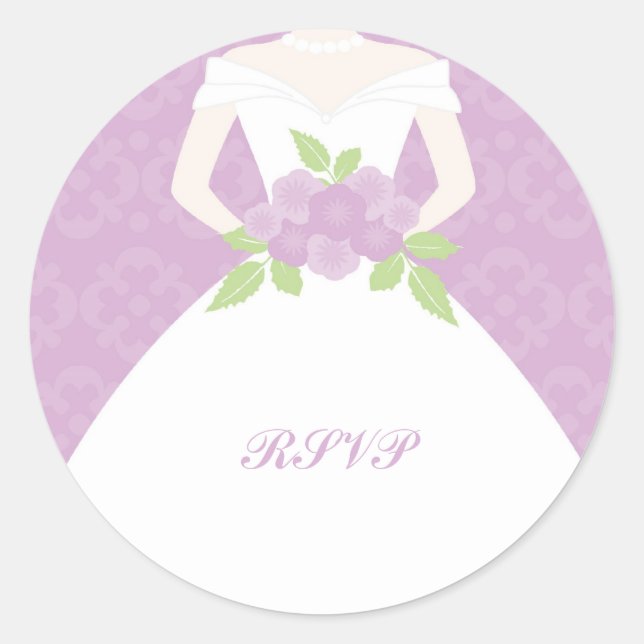 Purple Damask Bride Classic Round Sticker (Front)