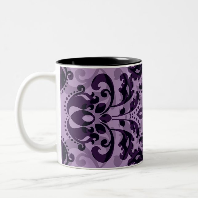 Purple damask desire Two-Tone coffee mug (Left)